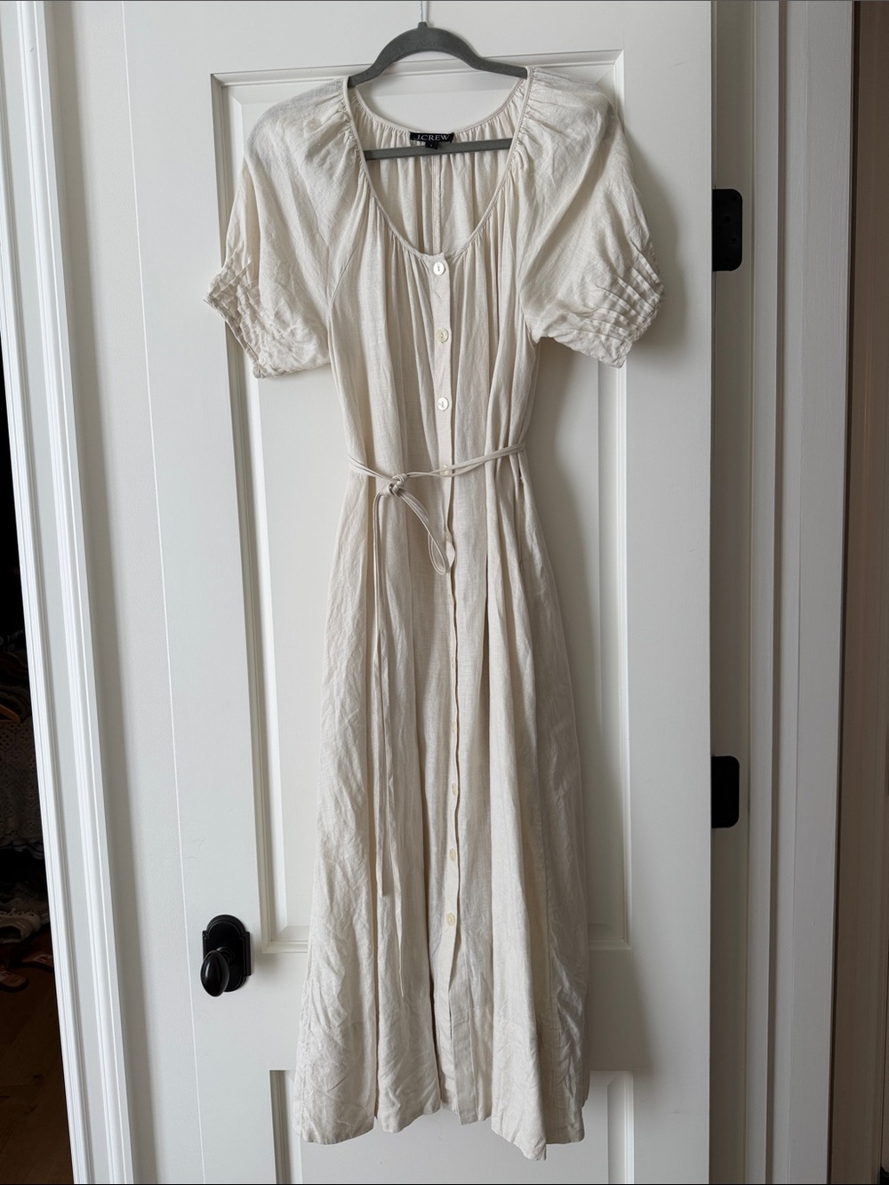 J. Crew Cream Button-Front Maxi Dress with Tie Waist